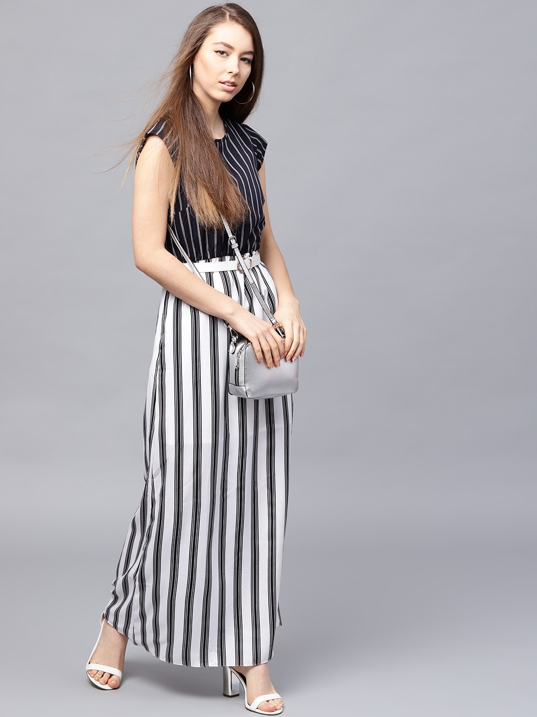 

Athena Women Black & White Striped Maxi Dress