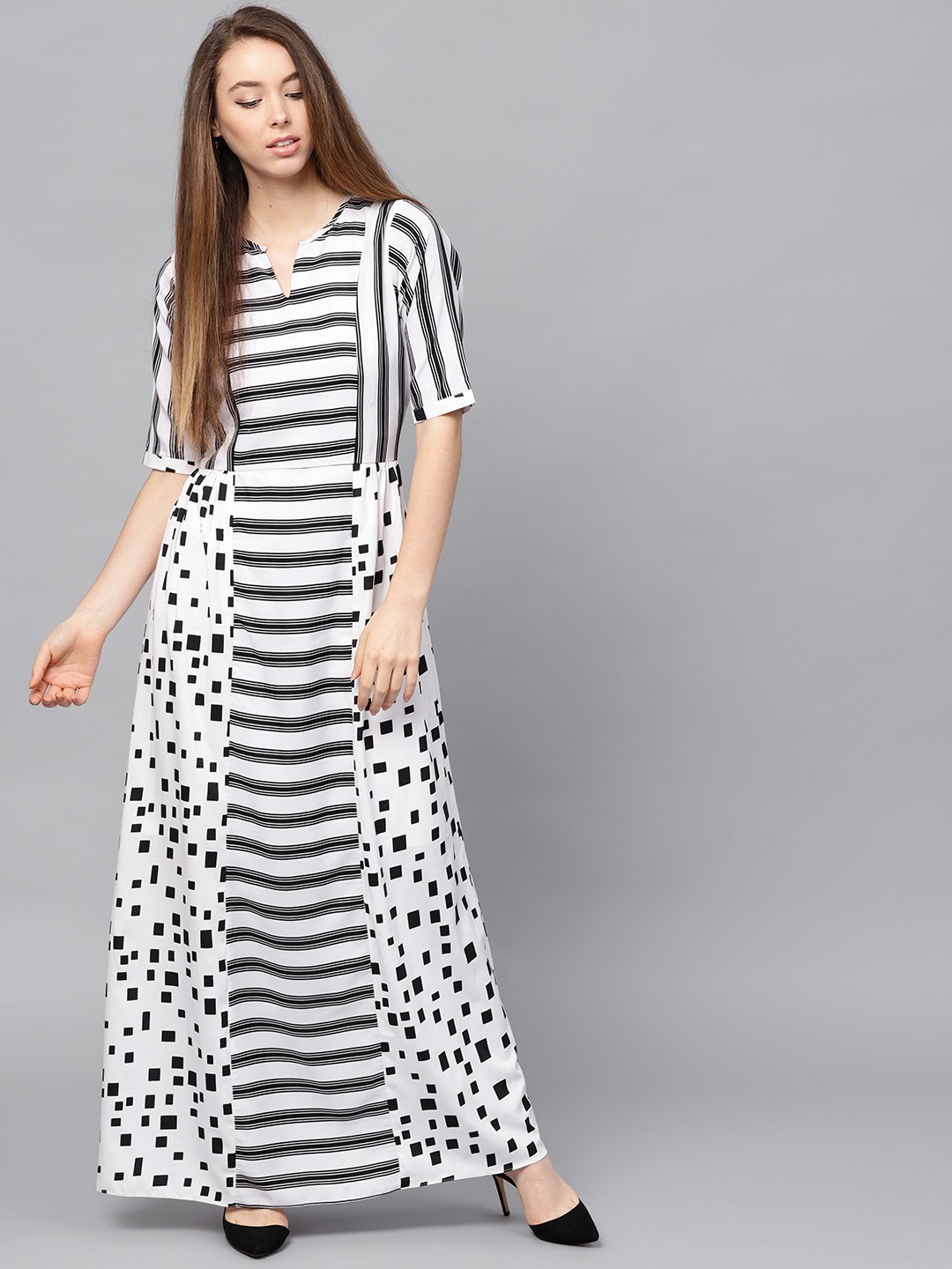 

Athena Women White & Black Striped Maxi Dress