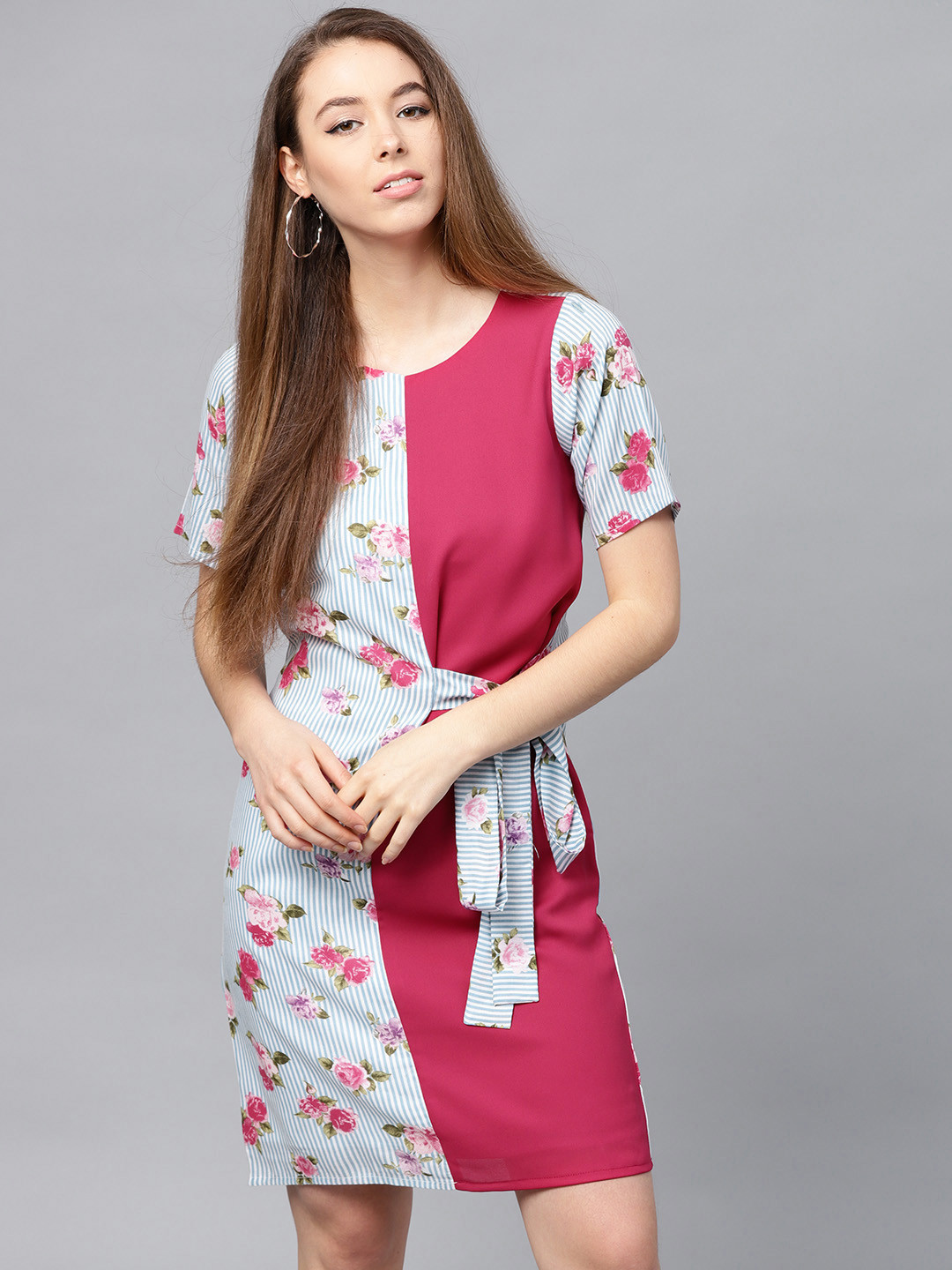 

Athena Women Blue & Fuchsia Printed A-Line Dress