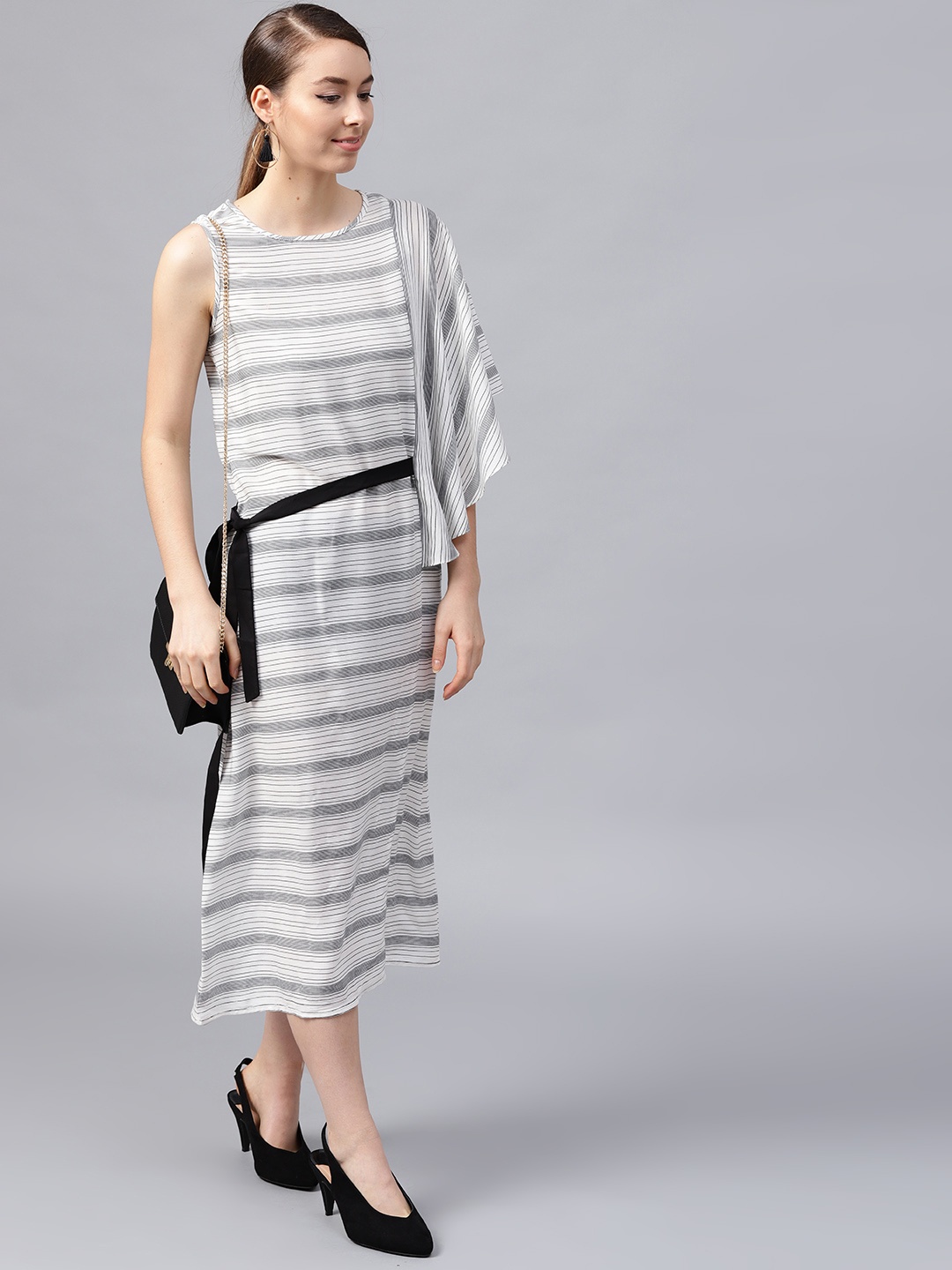 

Athena Women White Striped A-Line Dress