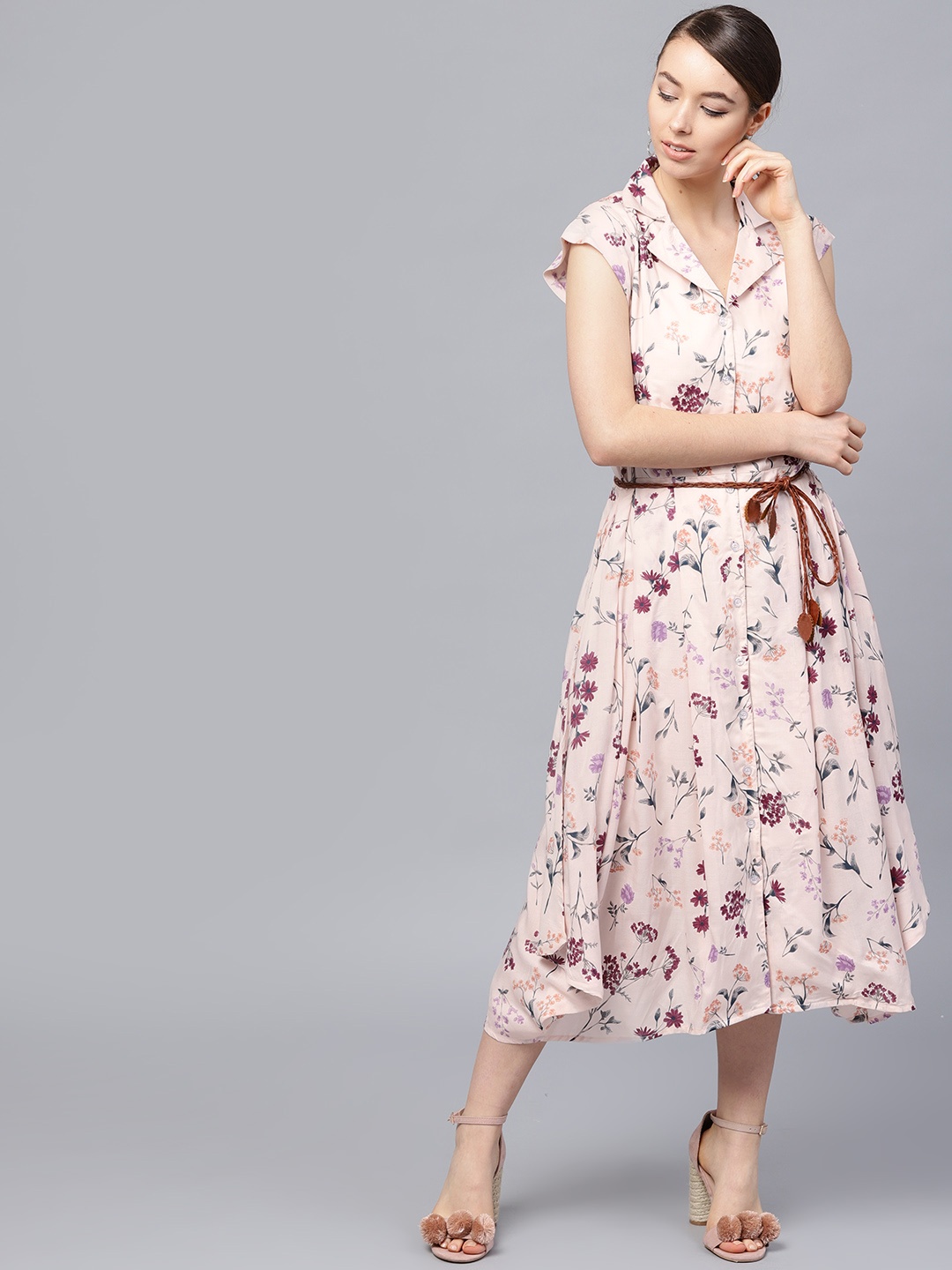 

Athena Women Peach-Coloured Printed Shirt Dress