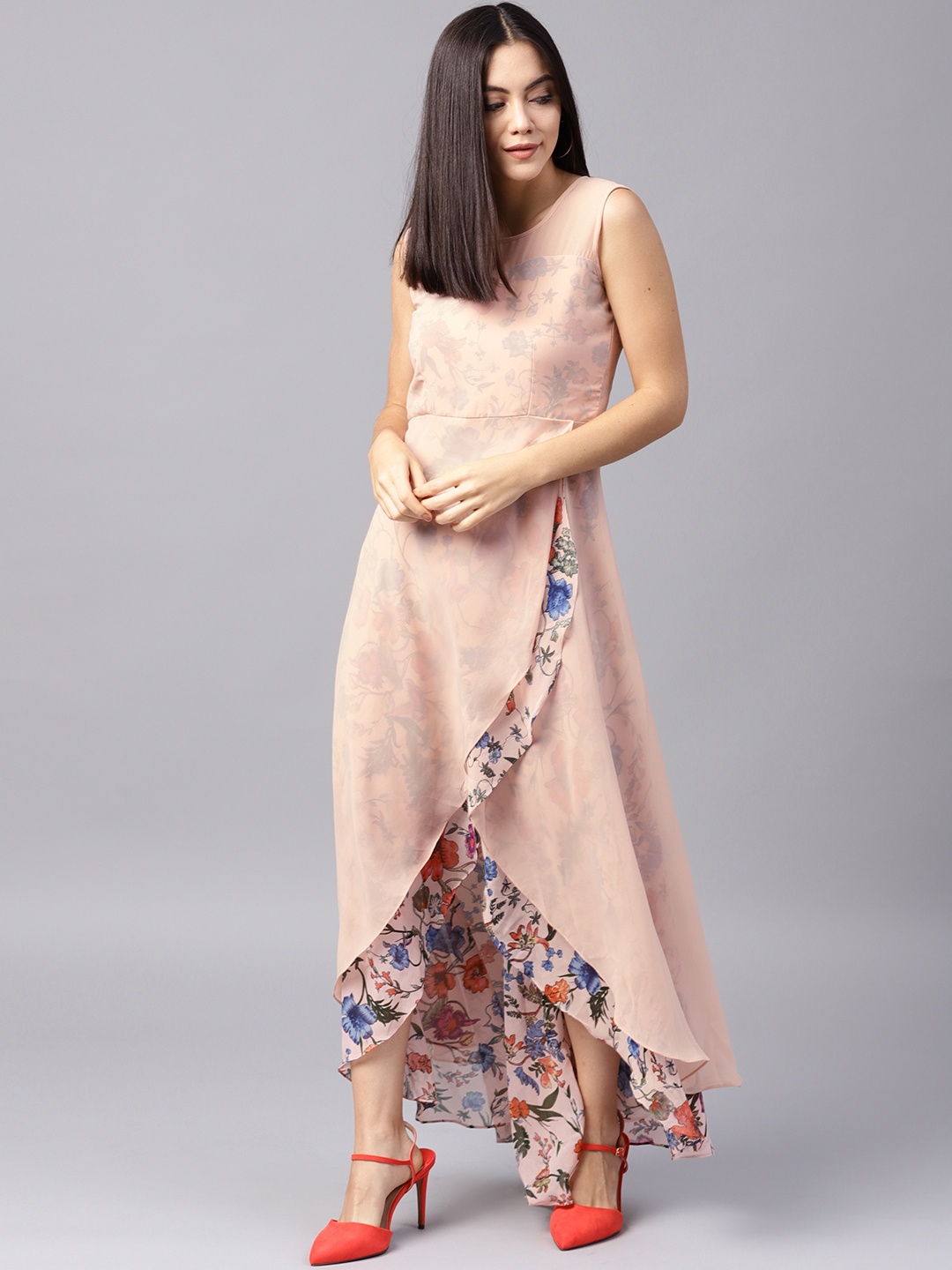 

Athena Women Peach-Coloured Printed Maxi Dress