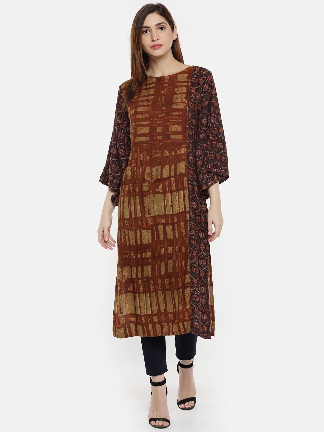 

shiloh Women Brown & Beige Printed A-Line Kurta