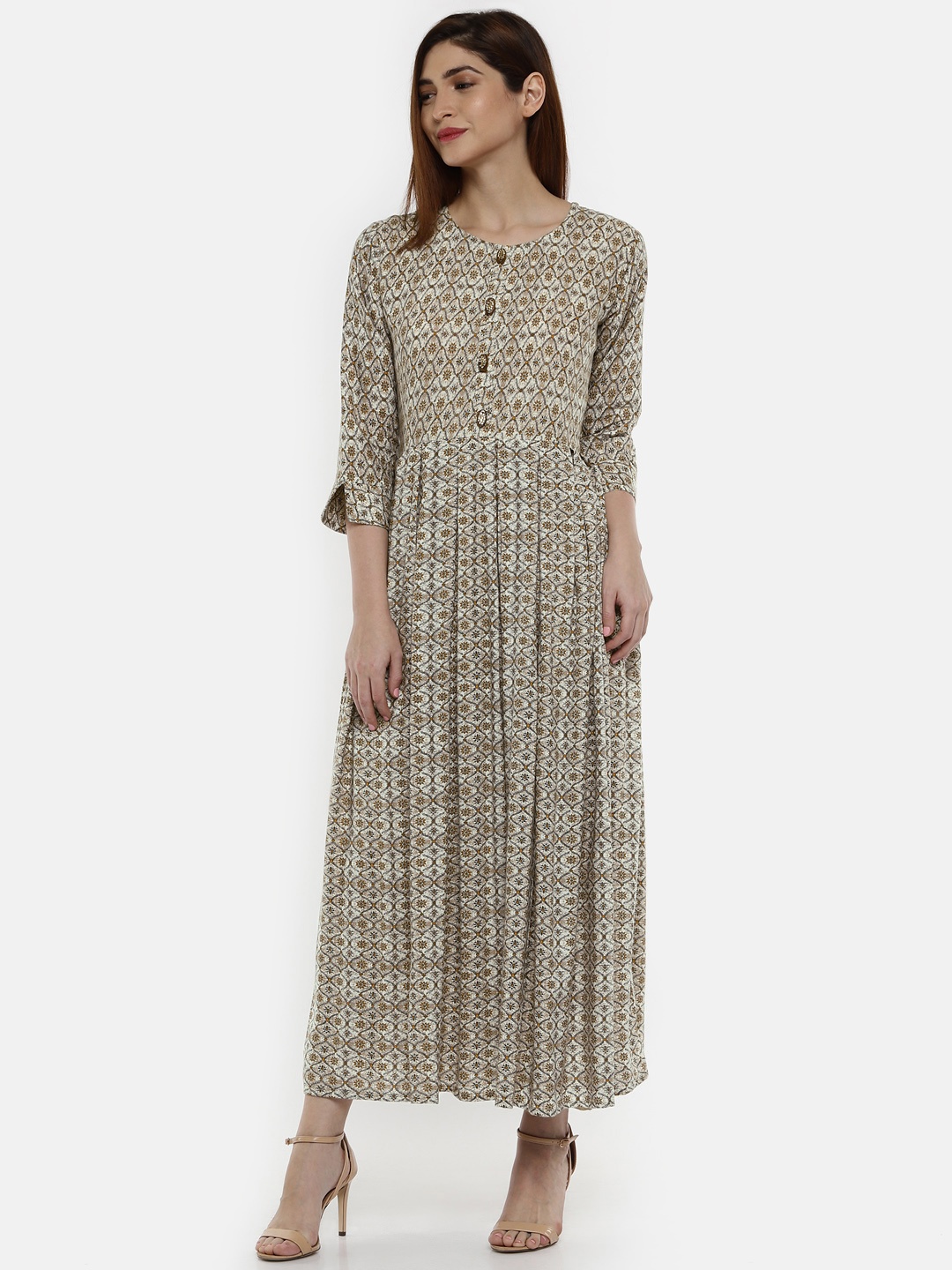 

shiloh Women Beige & Off-White Printed A-Line Kurta