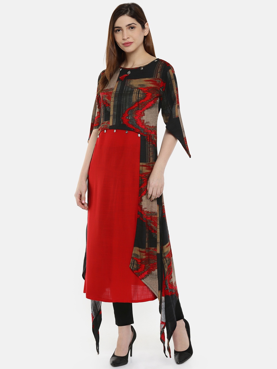 

shiloh Women Red & Black Printed Straight Kurta