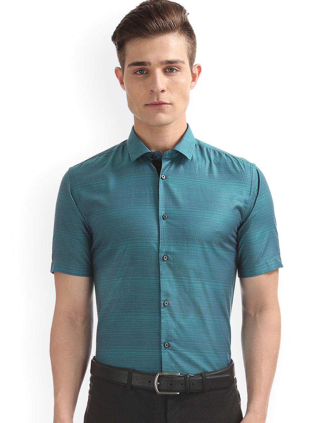 

Arrow New York Men Green Skinny Fit Striped Casual Shirt