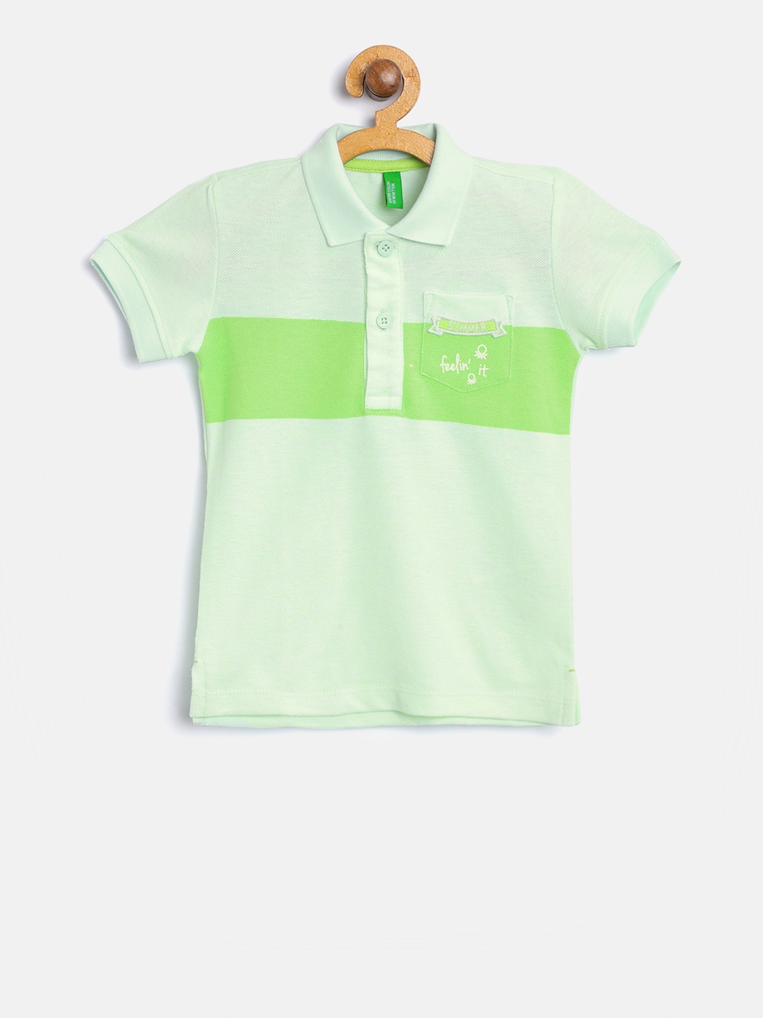 

United Colors of Benetton Boys Green Colourblocked Polo Collar T-shirt