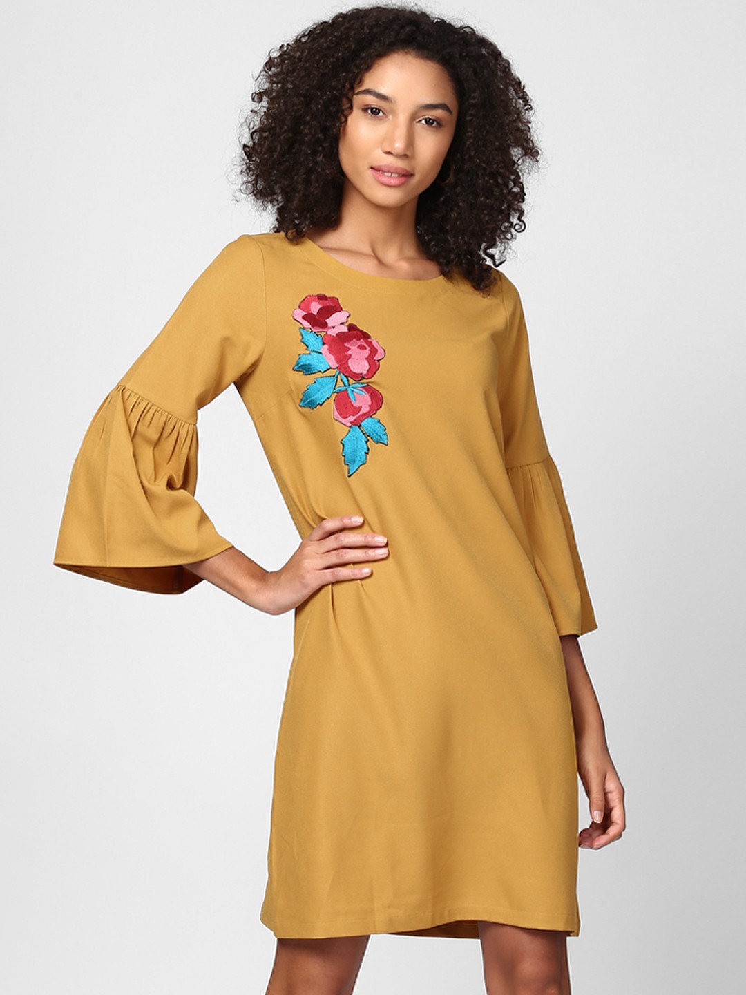 

Harpa Women Mustard Printed A-Line Dress