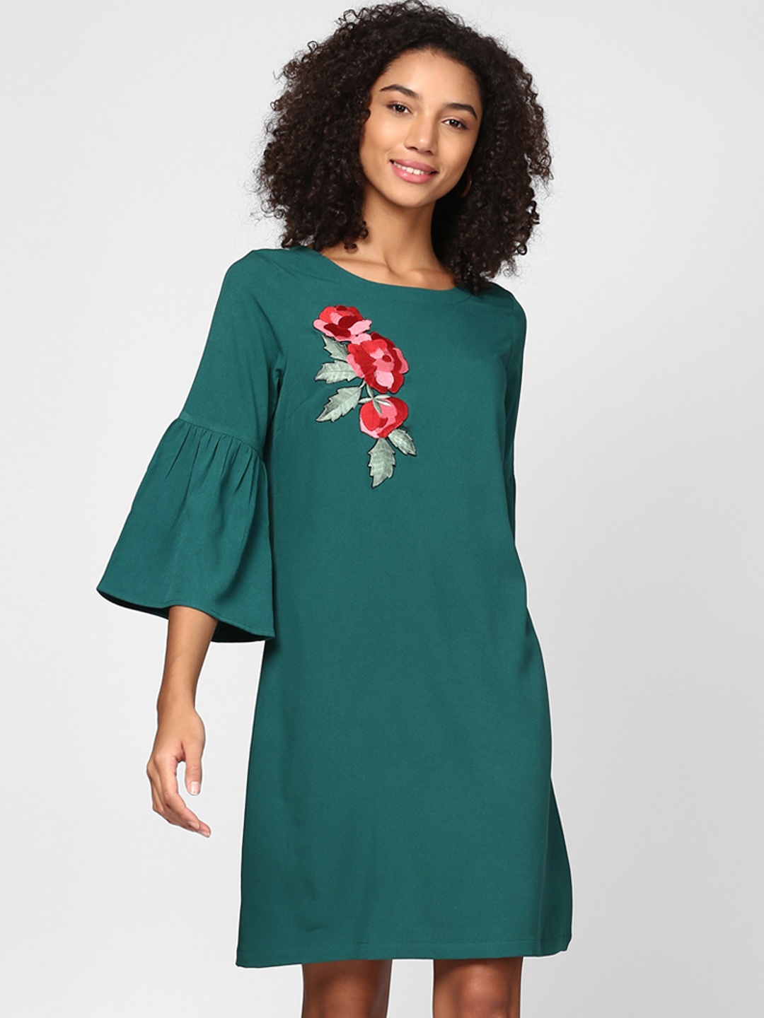 

Harpa Women Green Printed A-Line Dress, Teal