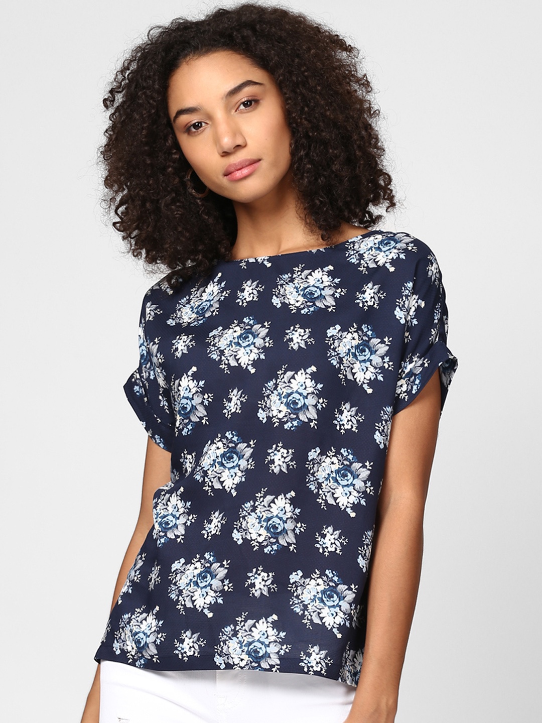 

Harpa Women Navy Blue Printed A-Line Top