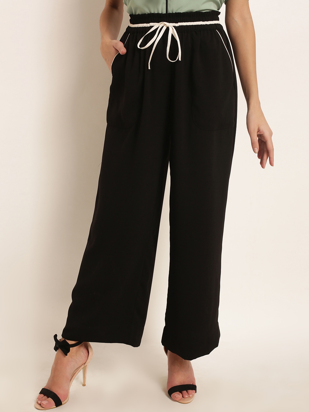 

Marie Claire Women Black Original Regular Fit Solid Regular Trousers