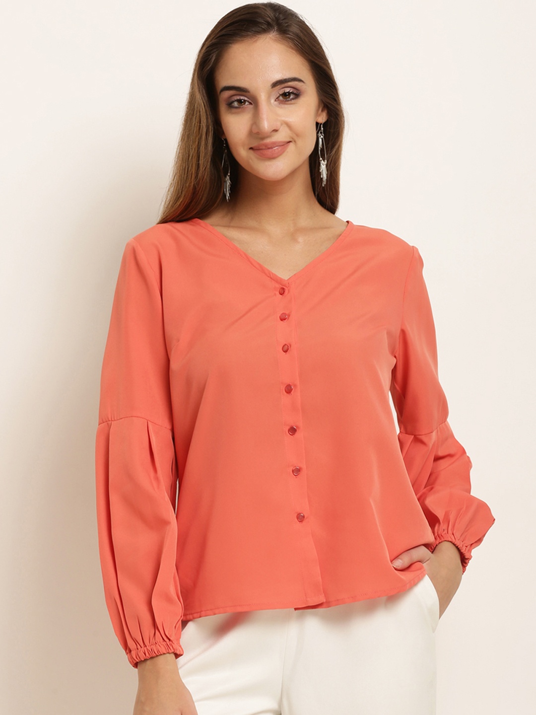 

RARE Women Orange Regular Fit Solid Casual Shirt