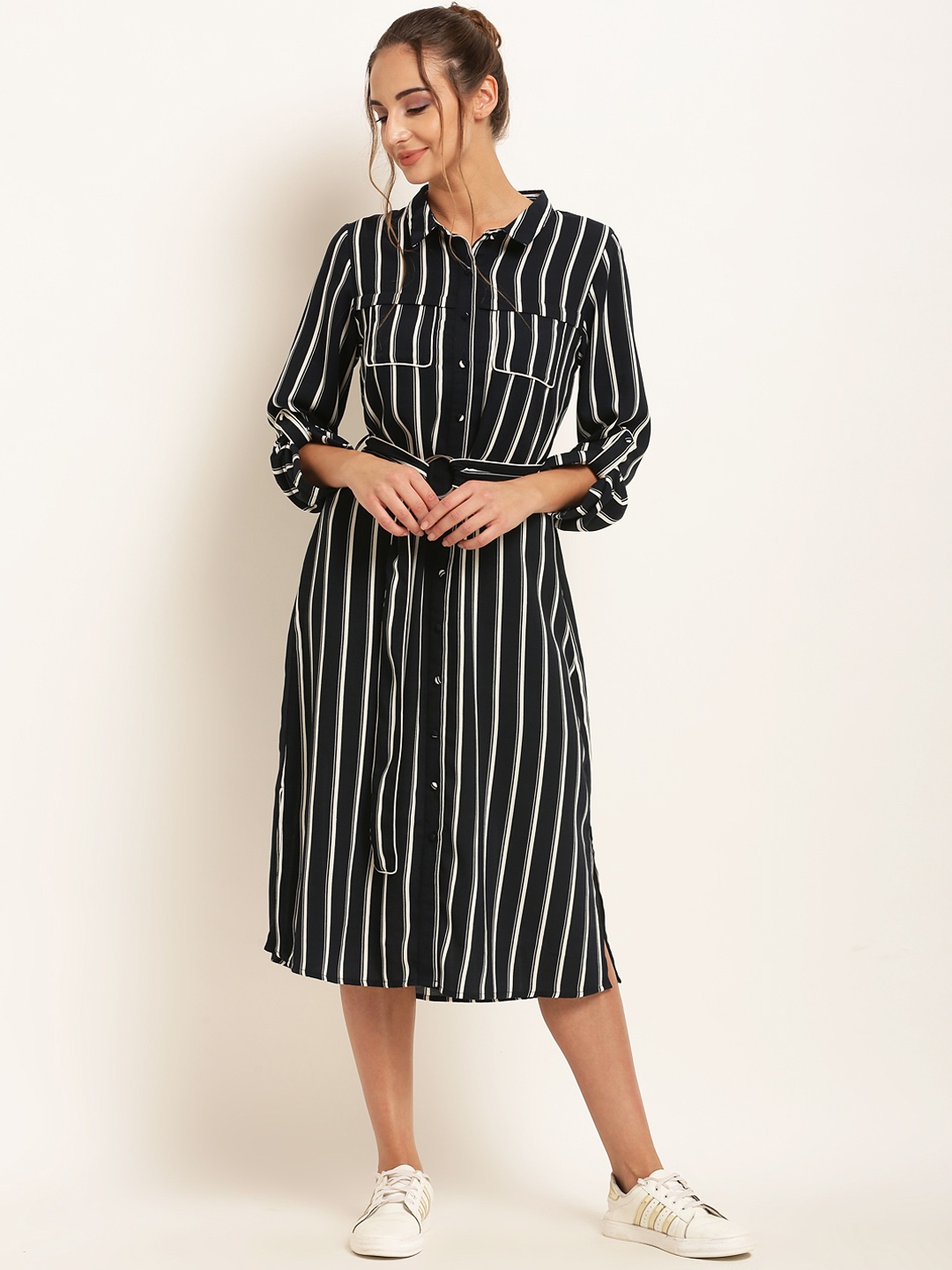 

Marie Claire Women Blue Striped Shirt Dress