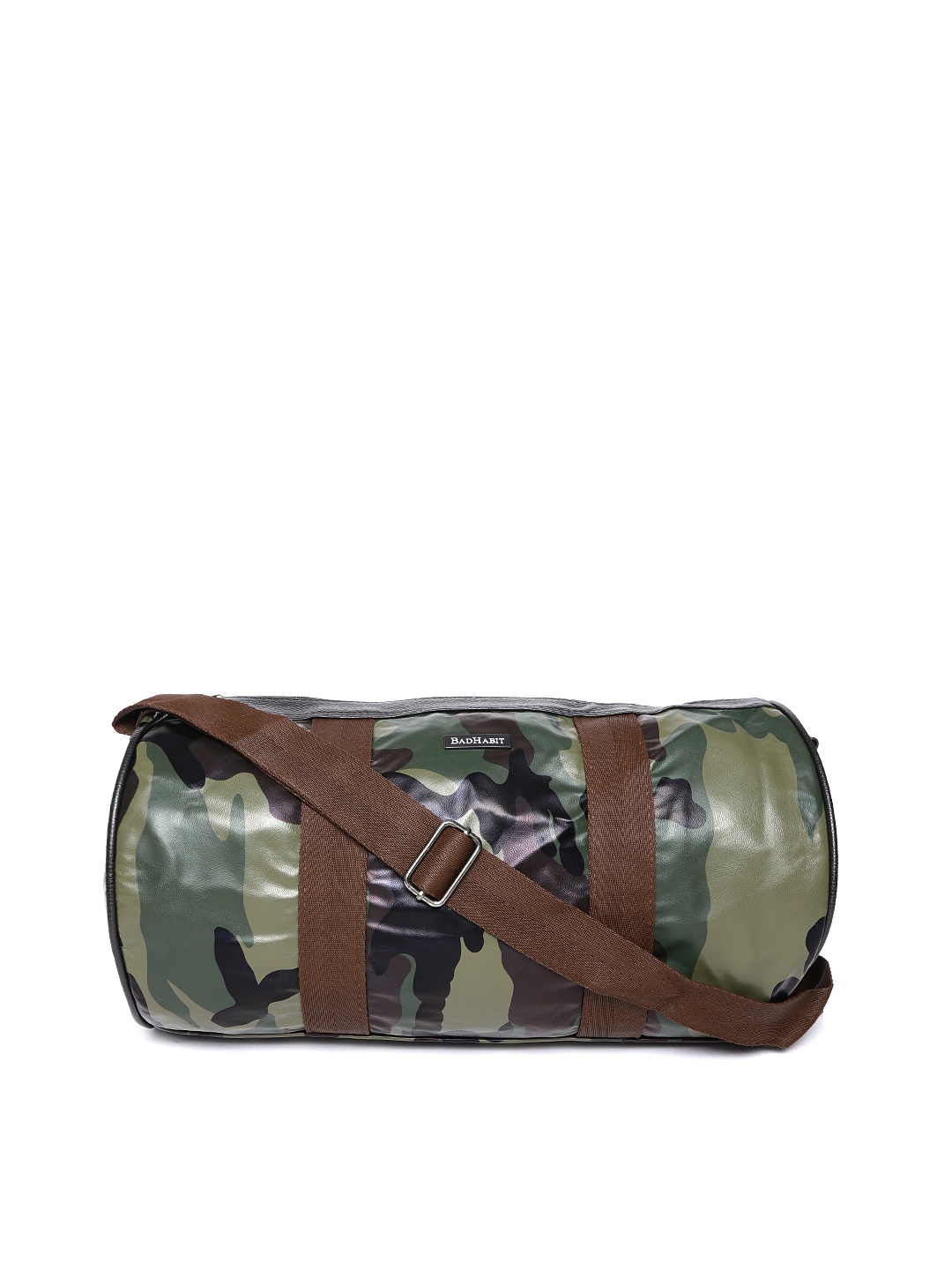 

BAD HABIT Men Olive Green & Black Camouflage Print Duffel Bag