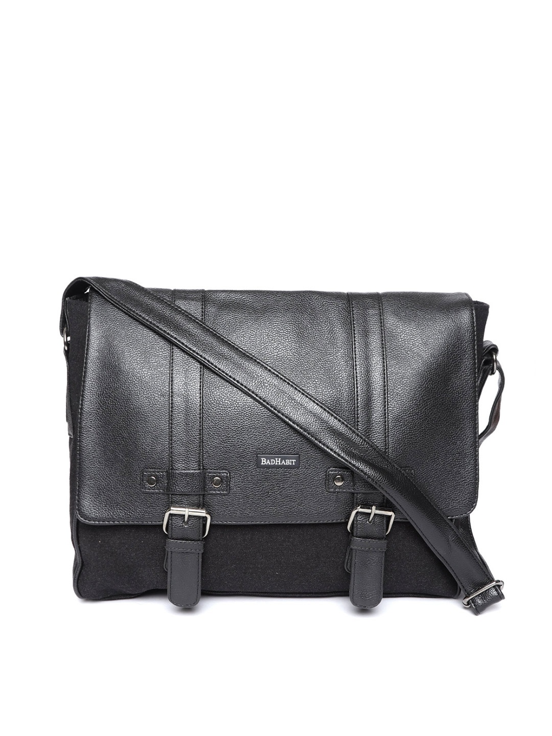 

BAD HABIT Men Black Solid Messenger Bag