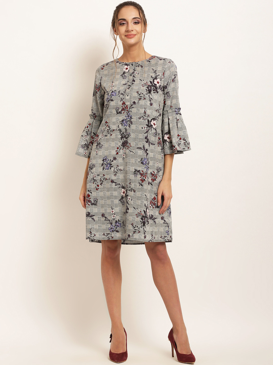 

RARE Women Grey Printed A-Line Dress