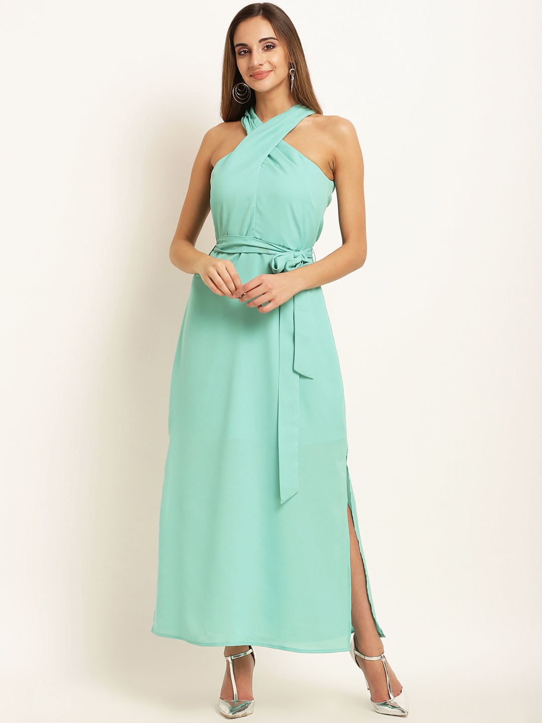 

RARE Women Sea Green Solid Maxi Dress