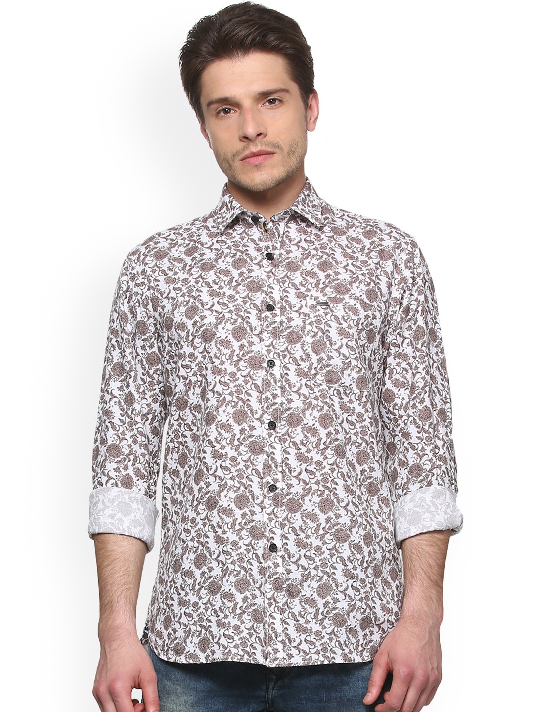 

Peter England Casuals Men White & Brown Slim Fit Printed Casual Shirt
