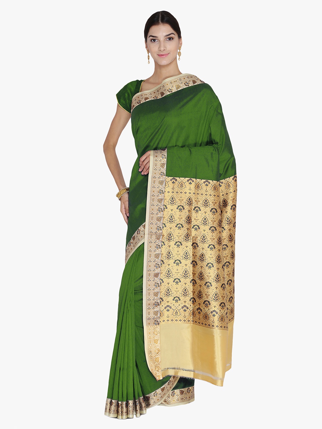 

Chhabra 555 Green & Beige Art Silk Woven Design Banarasi Saree