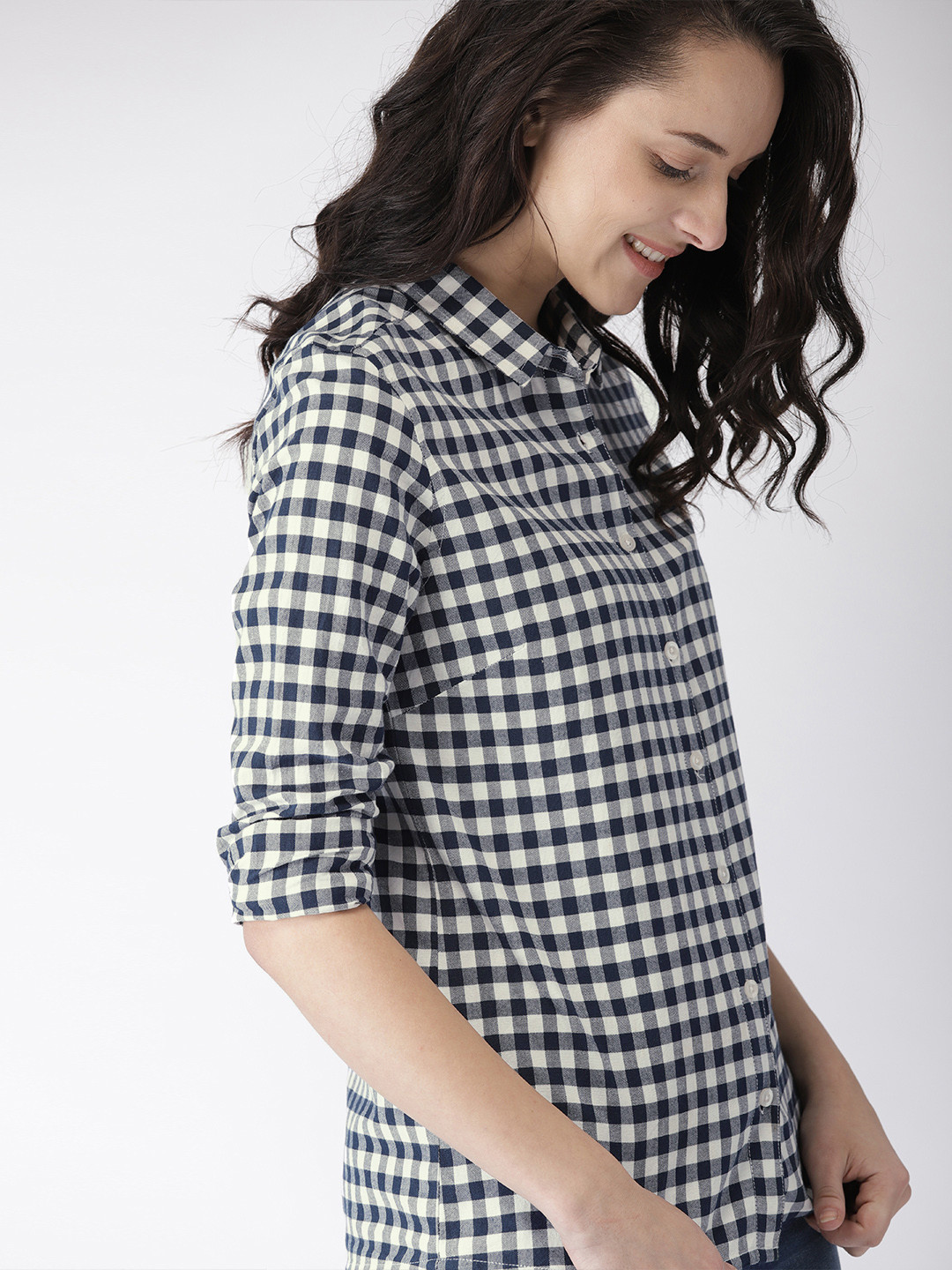 

Mast & Harbour Women Navy Blue & White Checked Casual Shirt