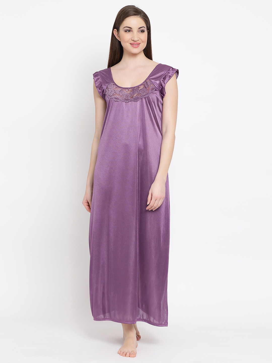 

Clovia Women Purple Solid Maxi Nightdress