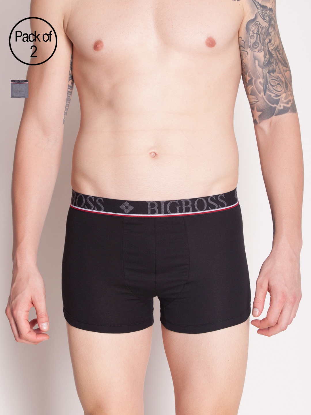 

Dollar Bigboss Men Solid Pack of 2 Shuffle Intellisoft Cotton Modal Trunk, Black