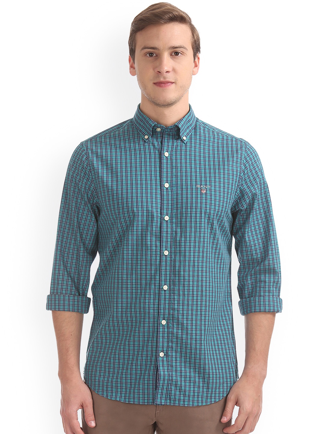 

GANT Men Green Slim Fit Checked Casual Shirt