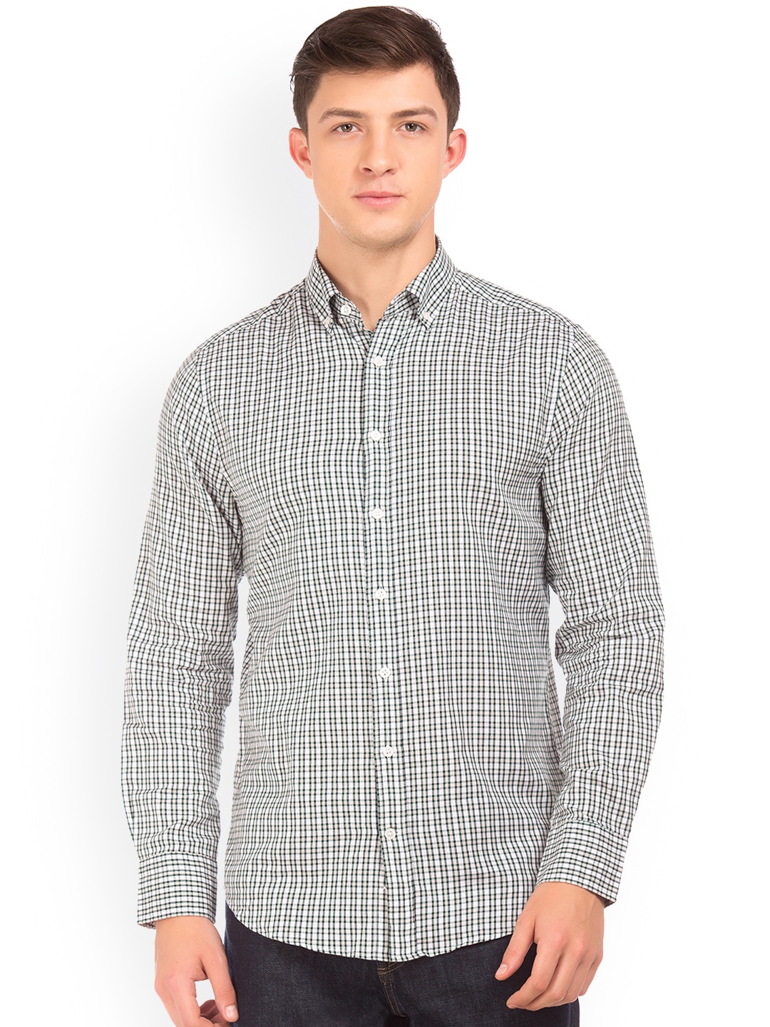 

GANT Men Green & Off White Regular Fit Checked Casual Shirt