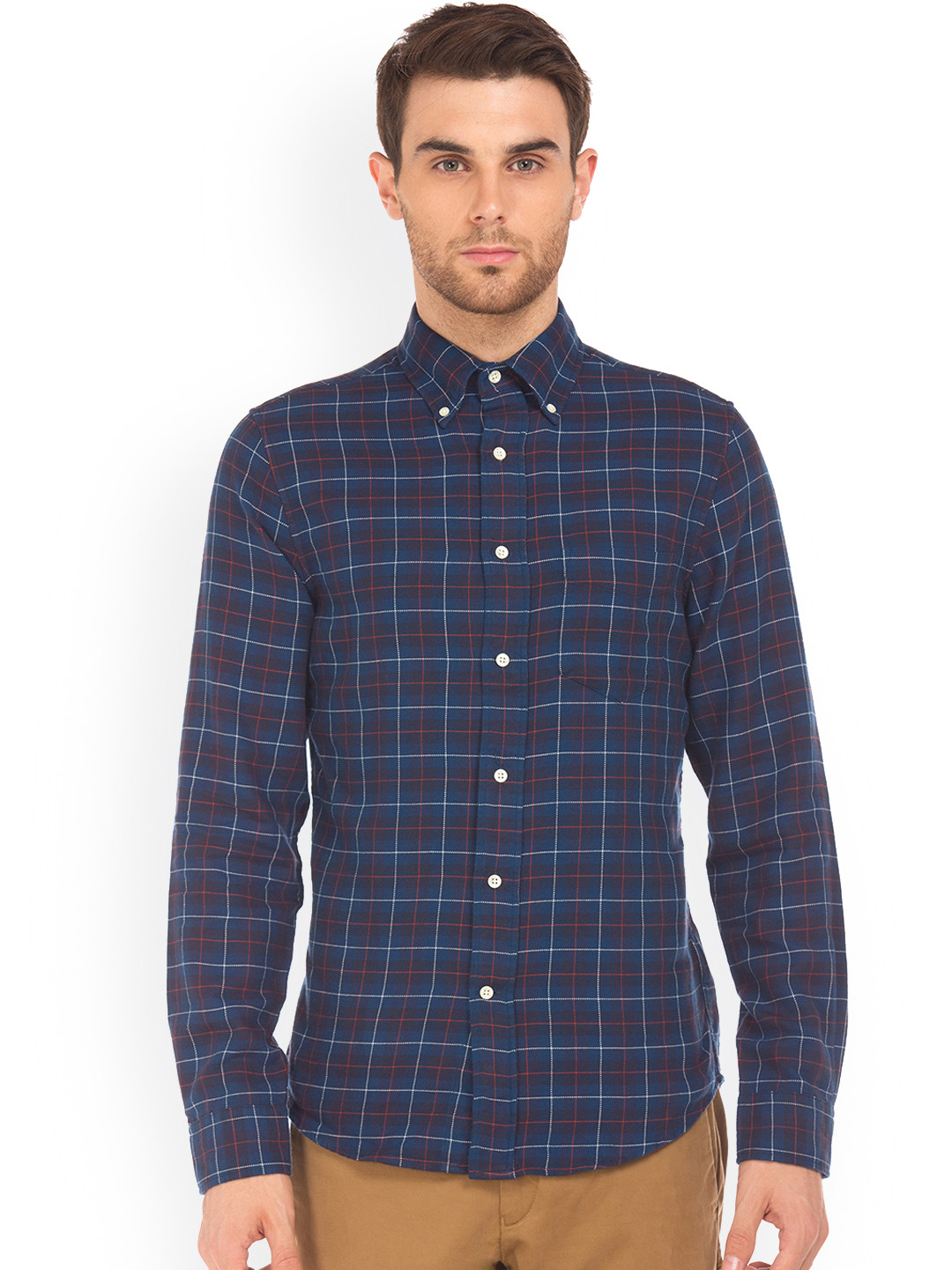 

GANT Men Navy Blue Slim Fit Checked Casual Shirt