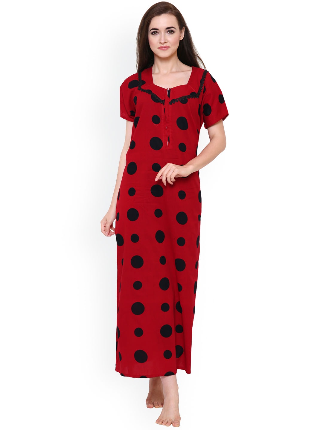 

Secret Wish Red & Black Printed Nightdress NT-E126-534