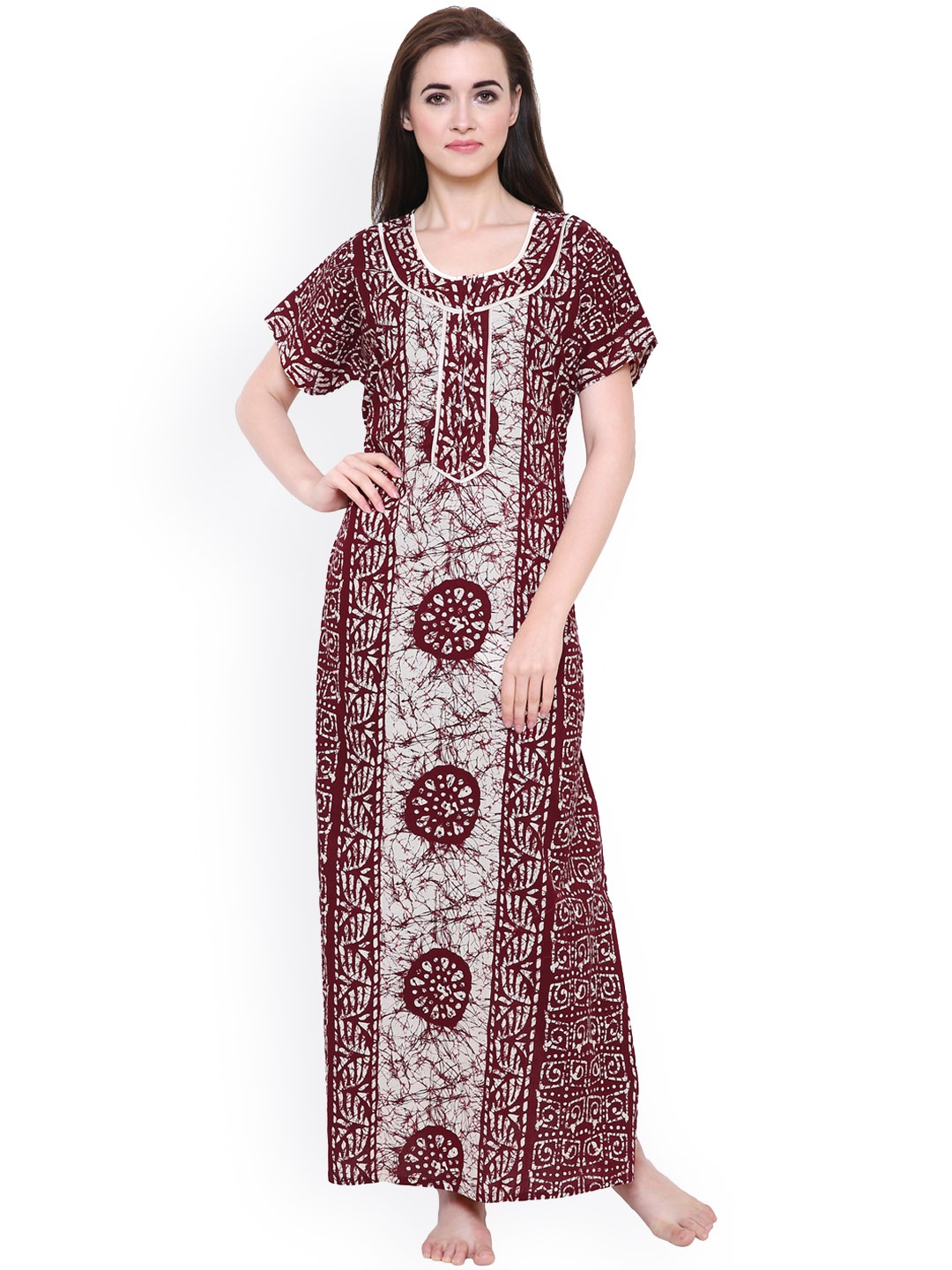 

Secret Wish Maroon & Off-White Printed Nightdress NT-E122-523