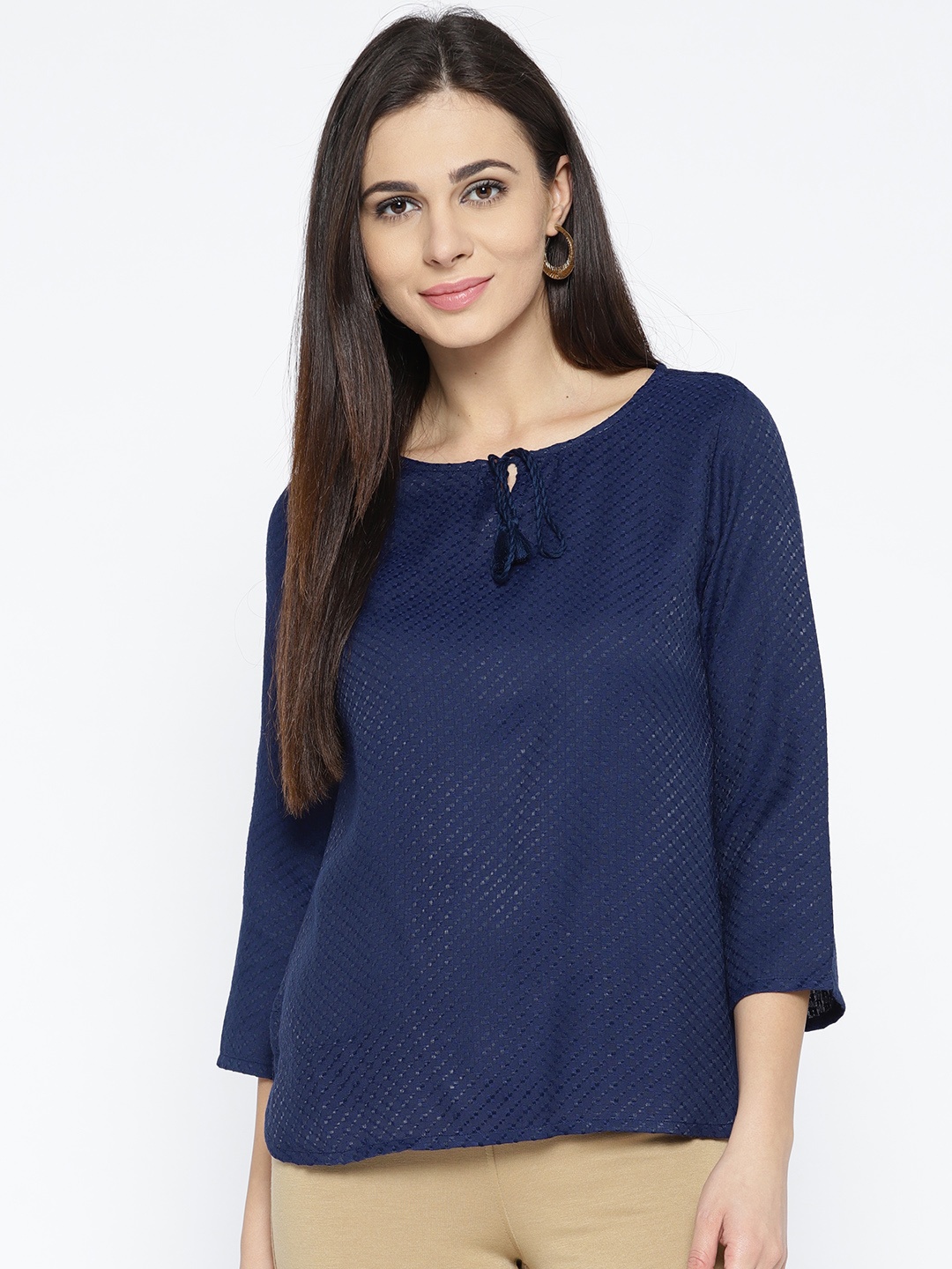 

Global Desi Women Navy Blue Solid Top