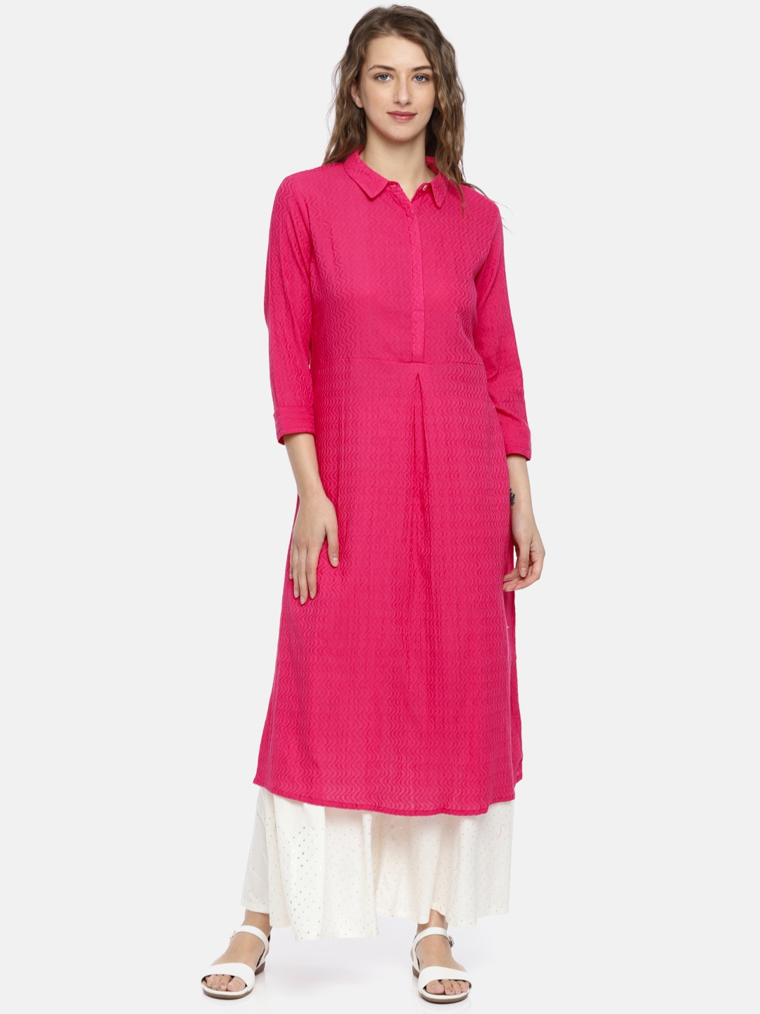 

Global Desi Women Pink Solid A-Line Kurta
