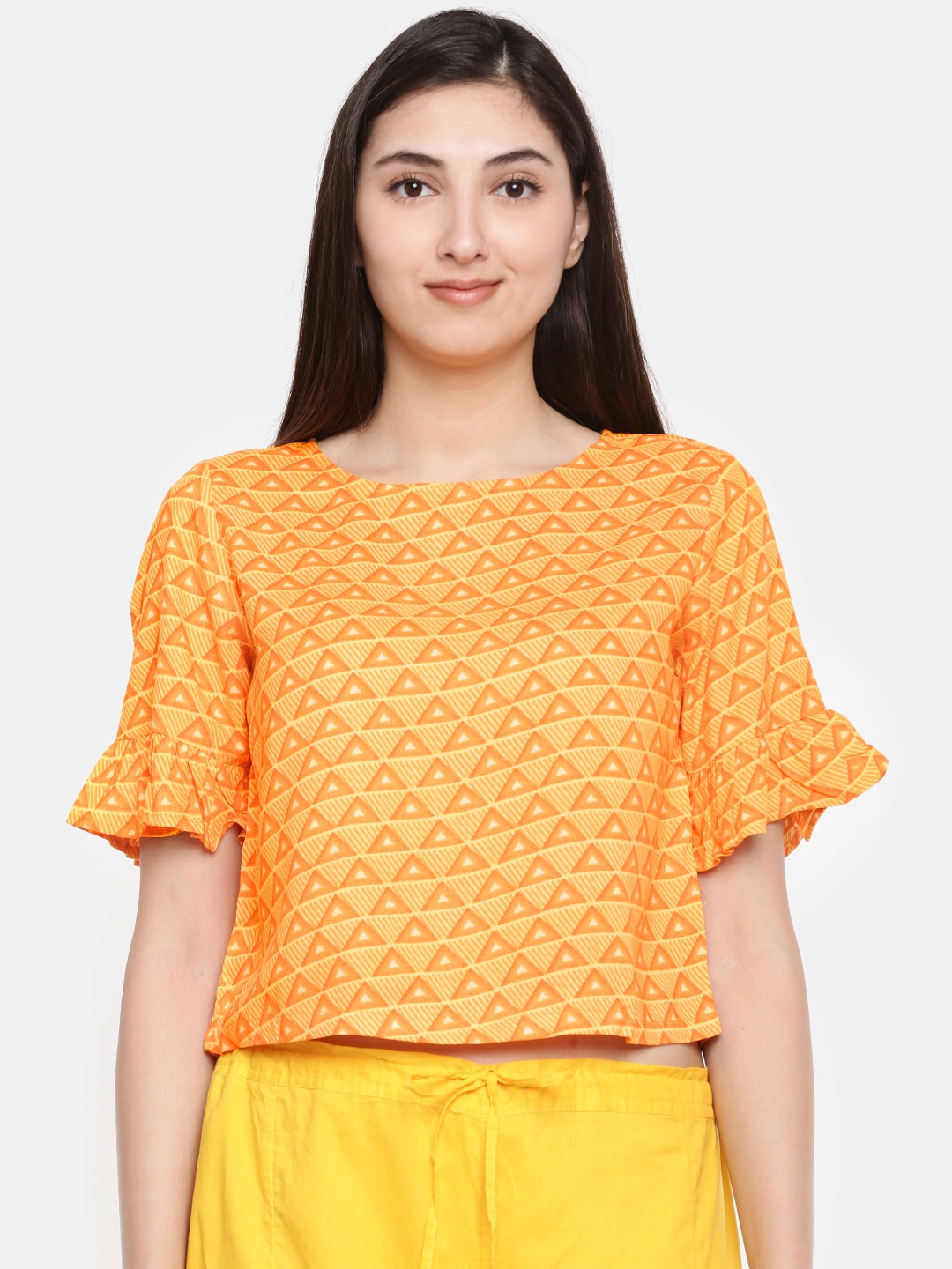 

Global Desi Women Orange Printed Top