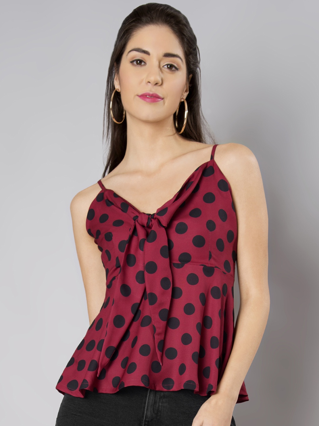 

FabAlley Women Maroon & Black Printed Empire Top