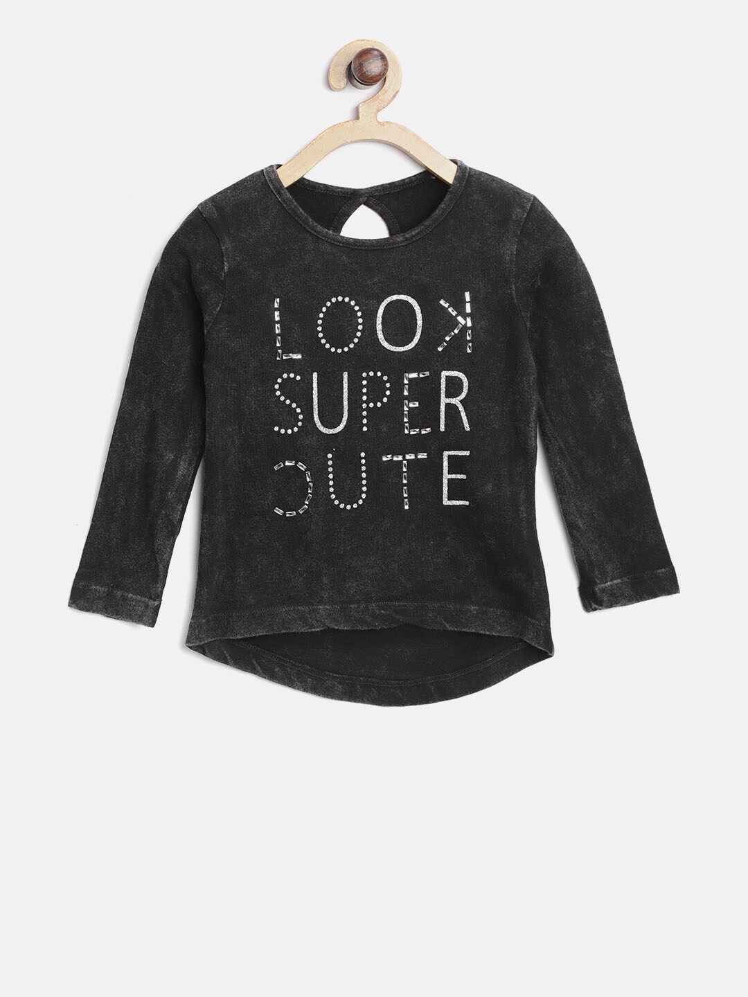 

VITAMINS Girls Black Printed Round Neck T-shirt