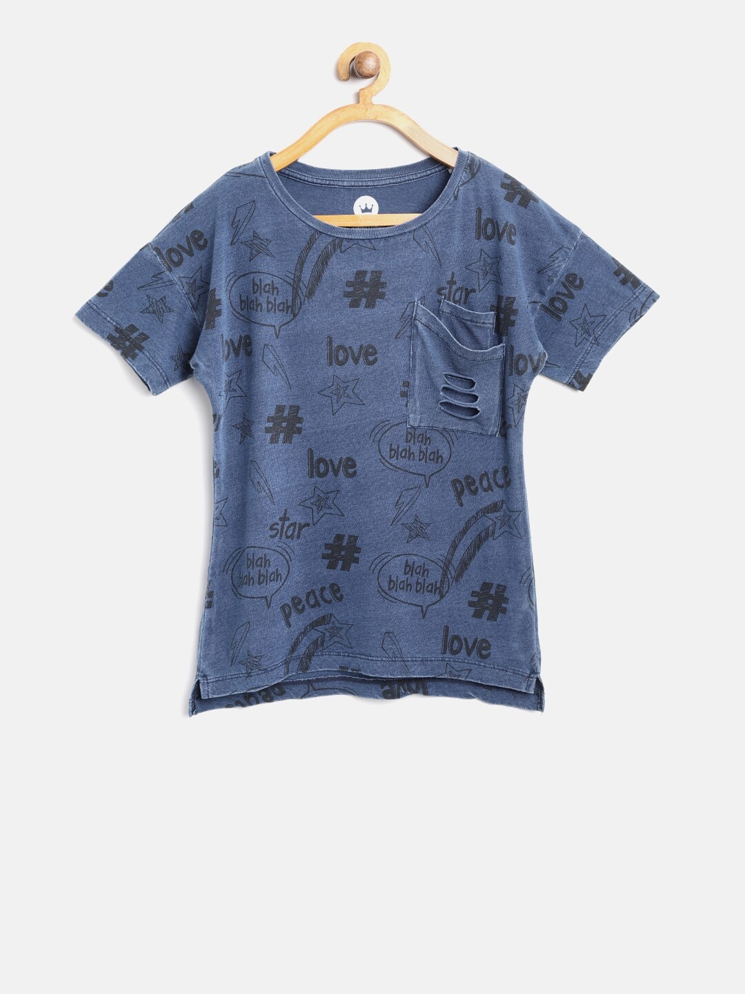 

VITAMINS Girls Blue Printed Round Neck T-shirt