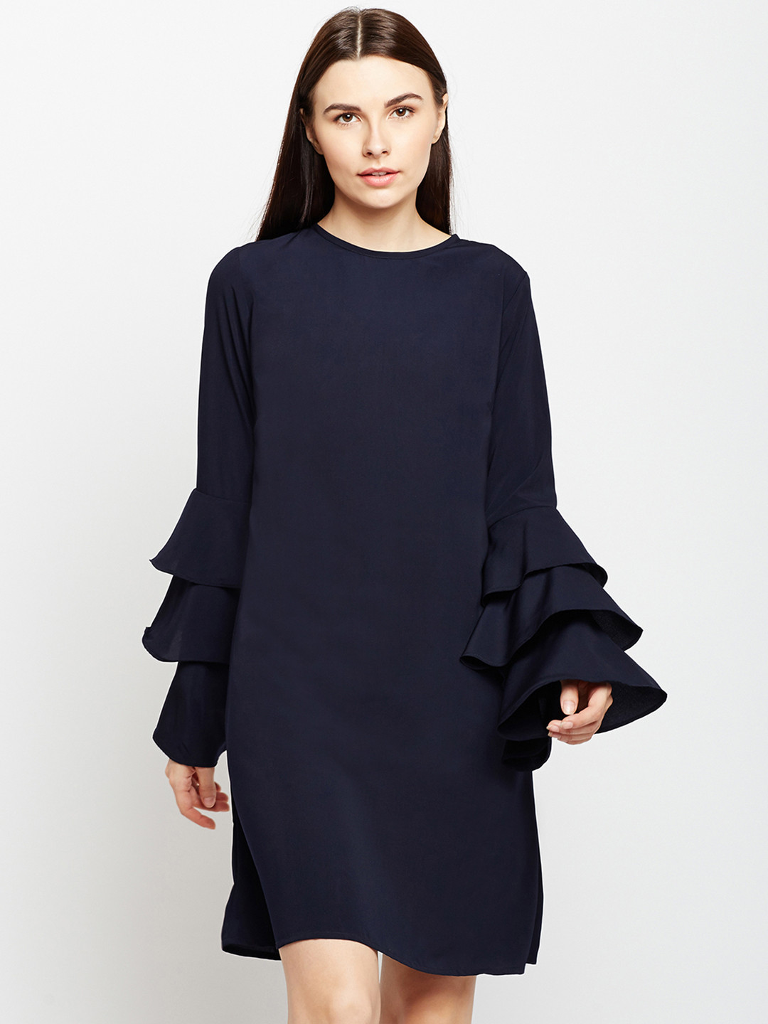 

Nun Women Navy Blue Solid A-Line Dress
