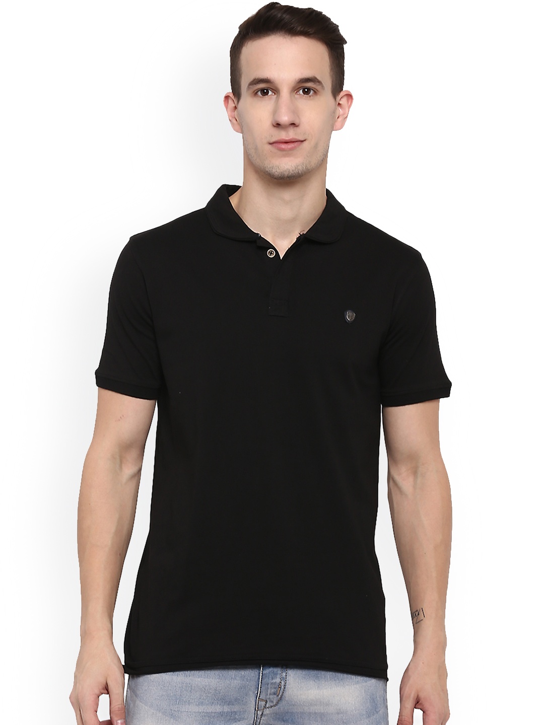 

ELABORADO Men Black Solid Polo Collar T-shirt