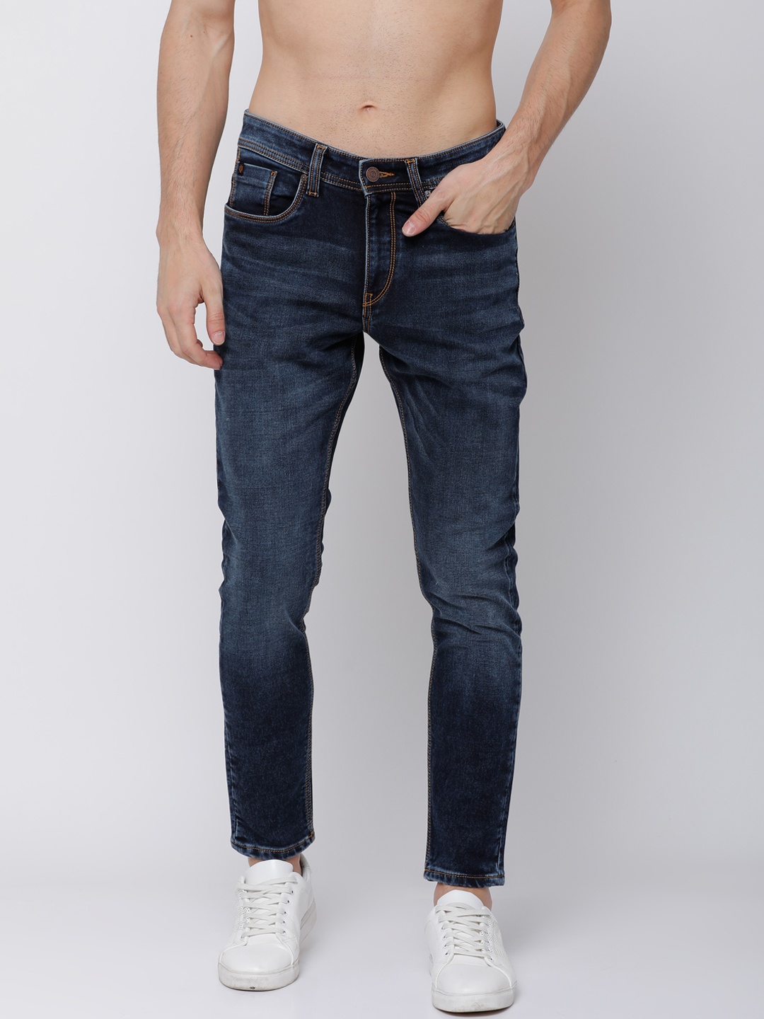 

LOCOMOTIVE Men Blue Tapered Fit Mid-Rise Clean Look Stretchable Jeans