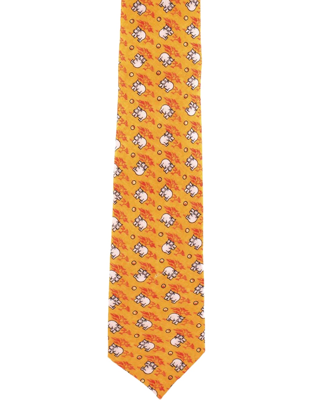 

The Tie Hub Orange Hippo Printed Skinny Silk Tie