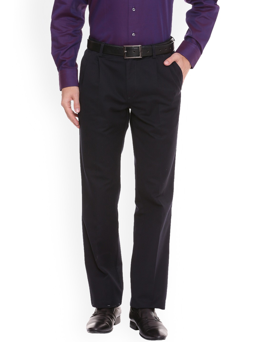 

Allen Solly Men Navy Blue Regular Fit Solid Formal Trousers