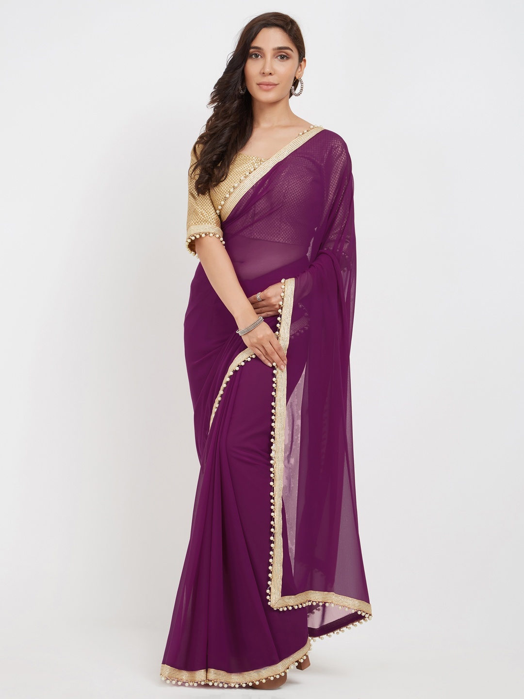 

Nimayaa Purple Dyed Poly Georgette Saree