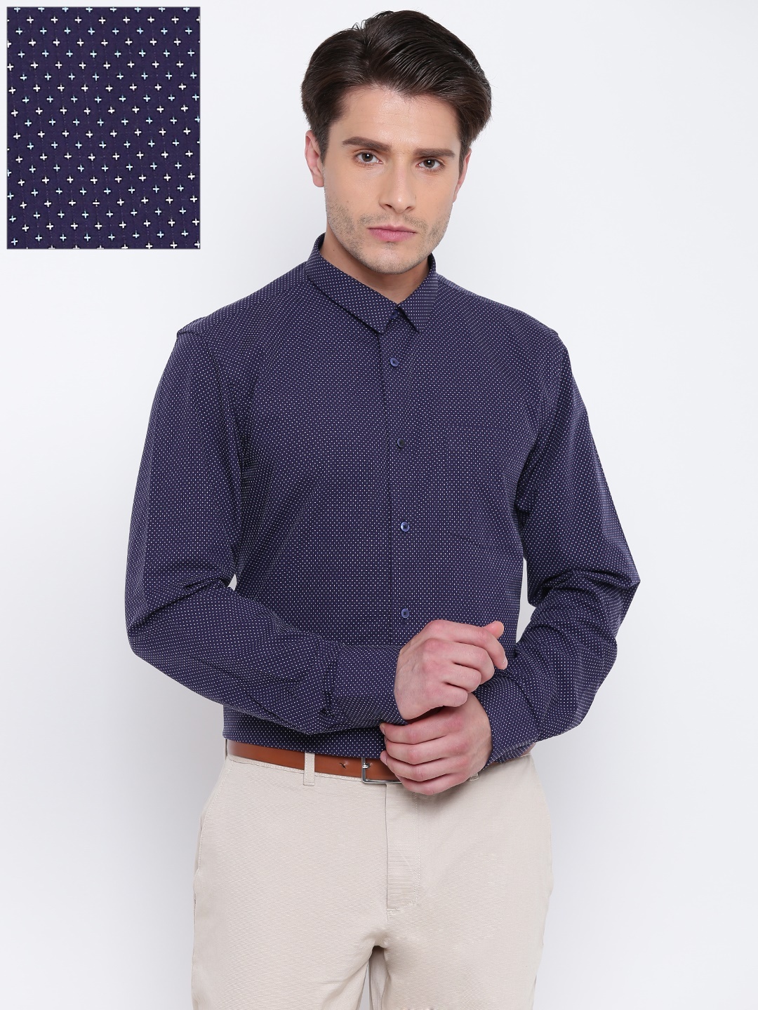 

Blackberrys Men Navy Blue Slim Fit Self Design Formal Shirt