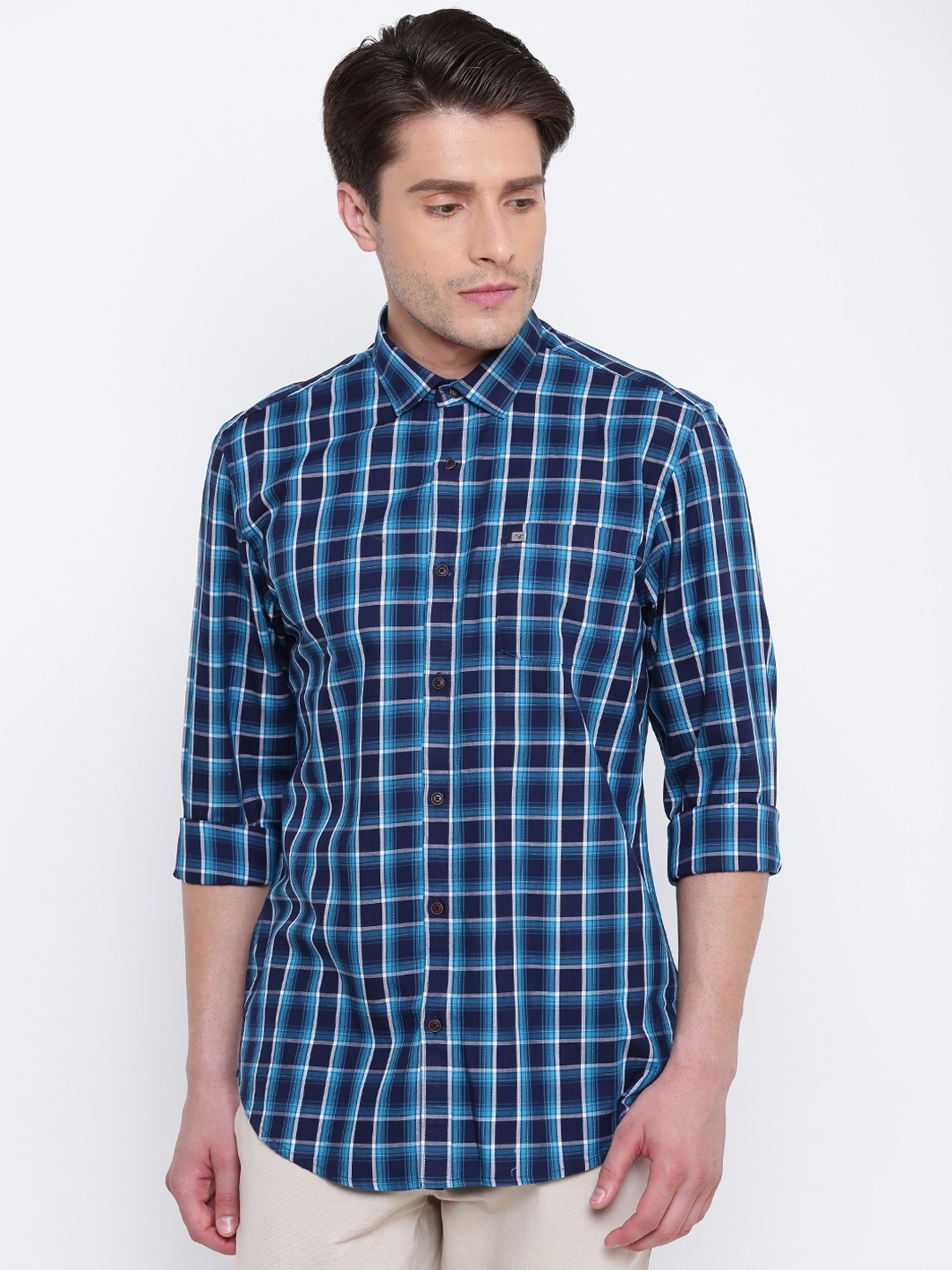 

Blackberrys Men Blue Slim Fit Checked Casual Shirt