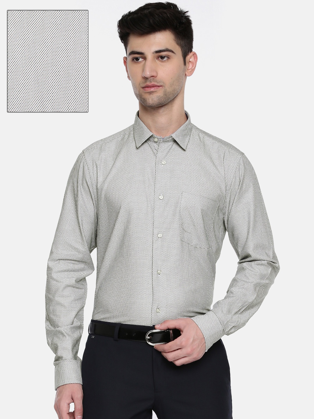 

Blackberrys Men Off-White & Beige Slim Fit Self Design Formal Shirt