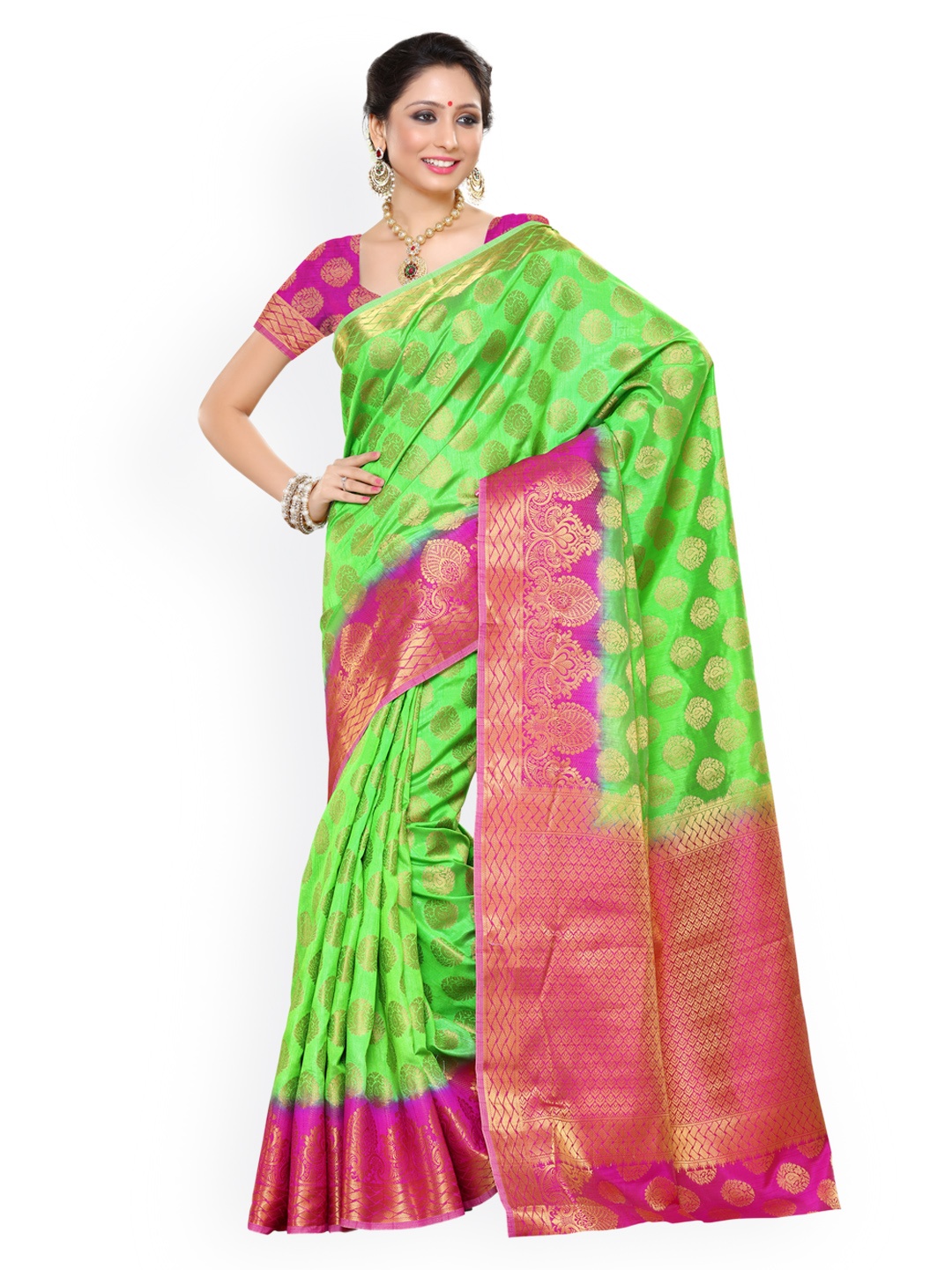 

MIMOSA Green Art Silk Woven Design Kanjeevaram Saree