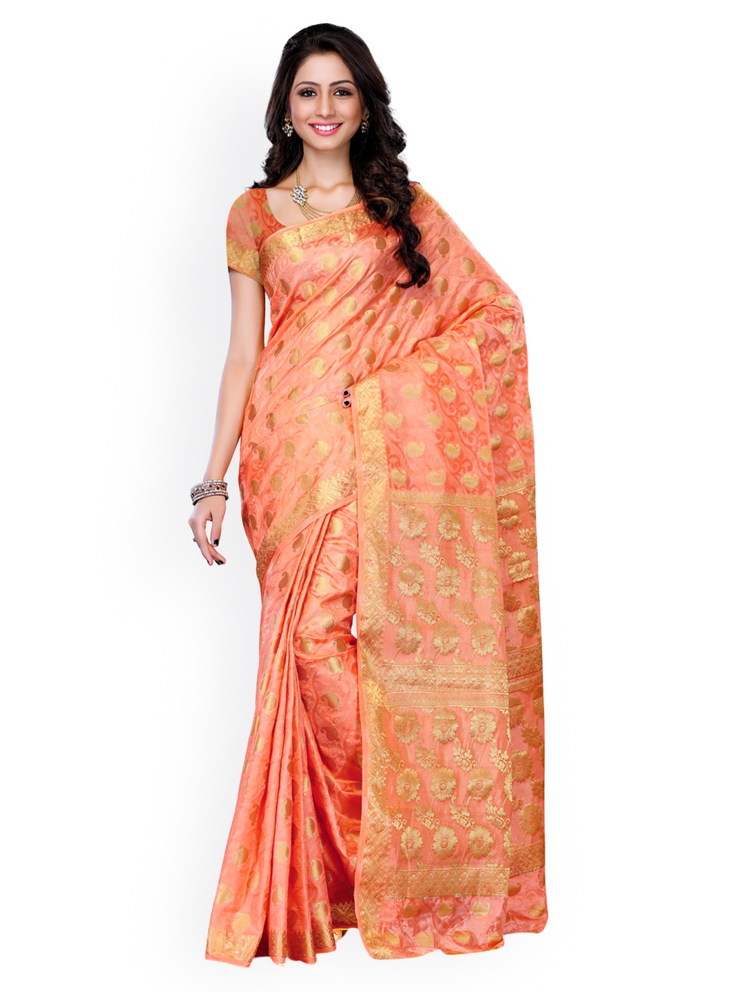 

MIMOSA Orange Art Silk Woven Design Kanjeevaram Saree