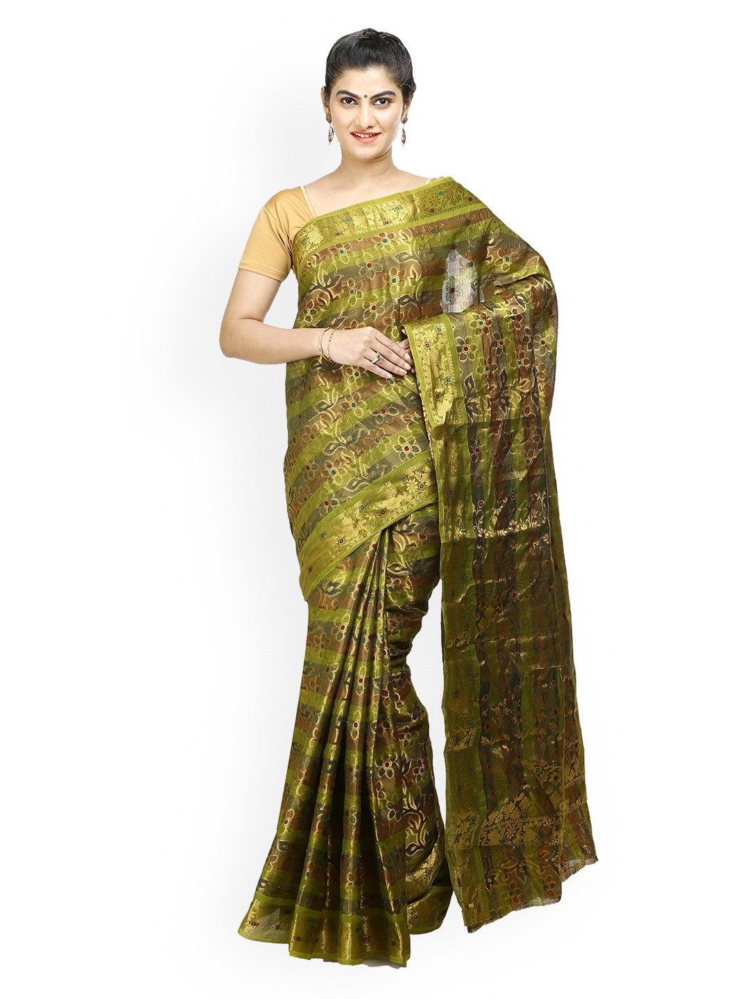 

MIMOSA Olive Green Art Silk Woven Design Kanjeevaram Saree