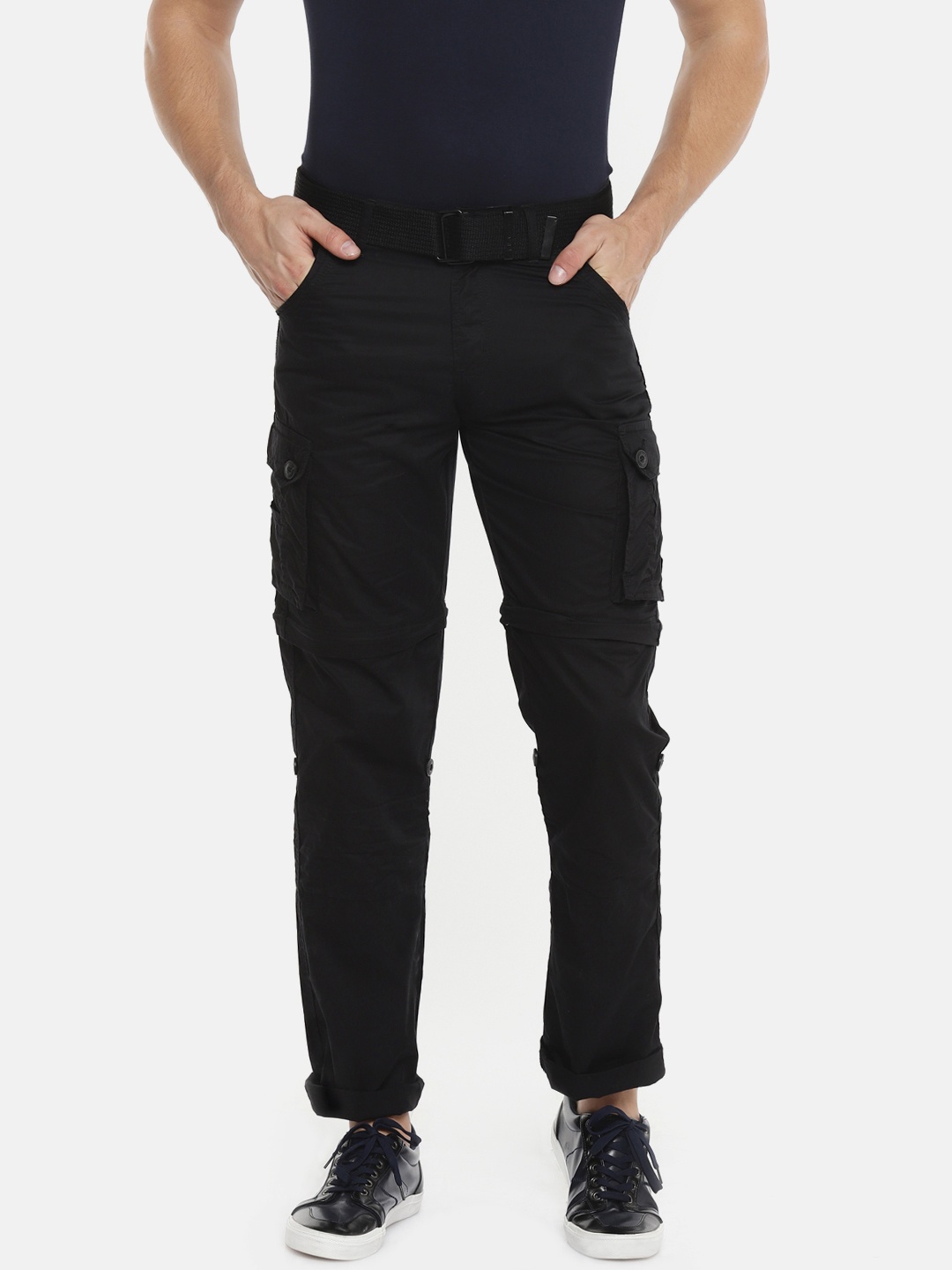

beevee Men Black Regular Fit Solid Cargos